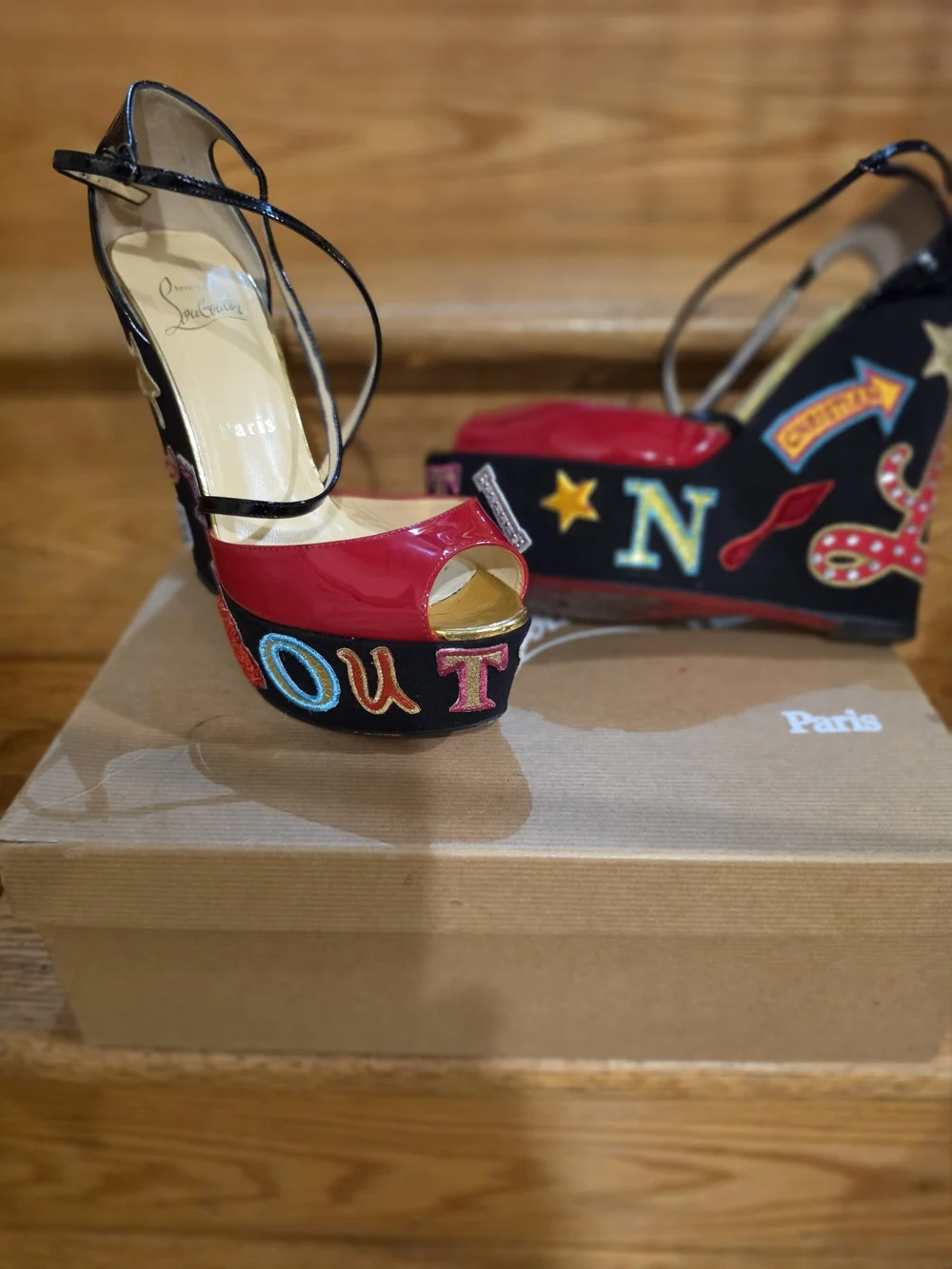 Christian Louboutin Embellished Black Platform Sandals with Red Sole